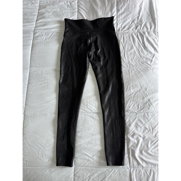 Spanx Black Faux Leather Spandex Leggings, Size XL, Stretchy Black 27" EUC - Picture 8 of 12